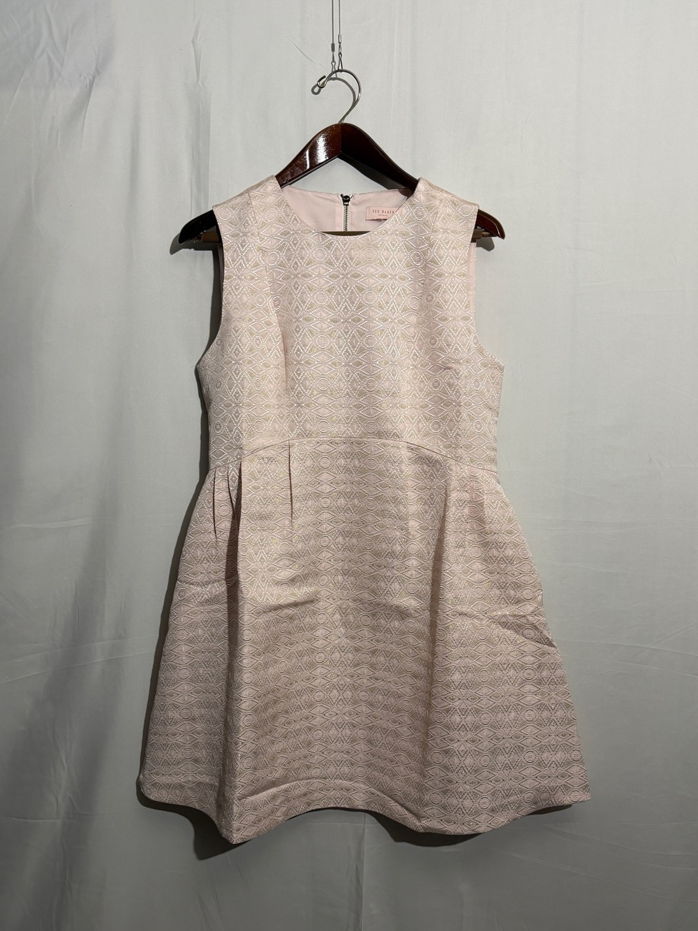 Ted Baker Blush Pink Metallic Jacquard Fit & Flare Dress Size 4 US 10
